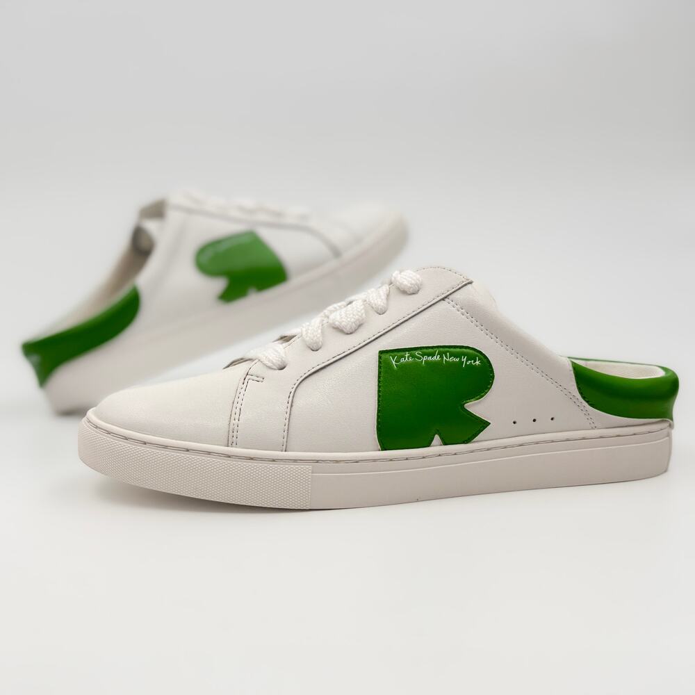 Kate Spade New York Charli Mule Lace Up Sneaker White Green Spade Logo Size 9